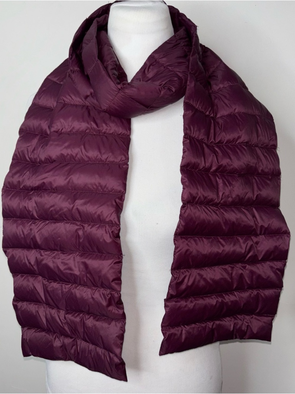 Paisley Road Duck Down Fill Lightweight Puffer Scarf 8" x 73" Plum Wine Color